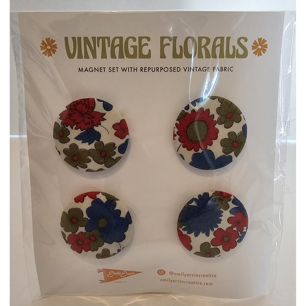 Magnets "Vintage Florals" Set Of 4 NIP!! 1.5"